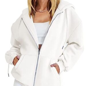 Prinbara Hoodies Jacket Coat for Women Long Sleeve Oversized Zip Up Fleece Sweatshirt Comfy Fall Clothes Y2K Trendy Top 9PA89-baise-L White