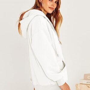 Prinbara Hoodies Jacket Coat for Women Long Sleeve Oversized Zip Up Fleece Sweatshirt Comfy Fall Clothes Y2K Trendy Top 9PA89-baise-L White