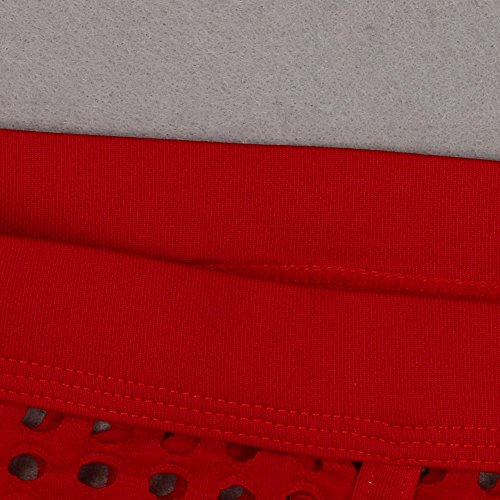 Men Boxer Briefs Round Hole Hollow Stretch Pouch Breathable Quick-Dry Sexy Underwear Mid Waist Fashion Trunks Underpants Red