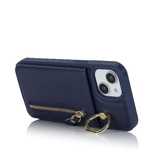 DEYHU iPhone 13 Mini Case with Card Holder for Women, iPhone 13 Mini Phone Case Wallet with Strap Credit Card Slots Crossbody with Kickstand Zipper Case for iPhone13mini - Blue