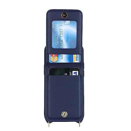 DEYHU iPhone 13 Mini Case with Card Holder for Women, iPhone 13 Mini Phone Case Wallet with Strap Credit Card Slots Crossbody with Kickstand Zipper Case for iPhone13mini - Blue