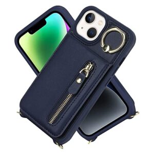 DEYHU iPhone 13 Mini Case with Card Holder for Women, iPhone 13 Mini Phone Case Wallet with Strap Credit Card Slots Crossbody with Kickstand Zipper Case for iPhone13mini - Blue