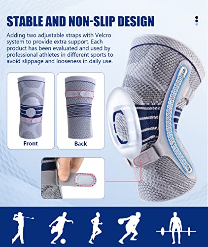 ZEAMO Knee Compression Sleeve with Gel Pad & Side Stabilizers (Medium)
