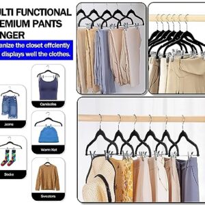 GVTECH Velvet Hangers with Clips, [24 Pack] Metal Clip Hangers for Pants - Notched Velvet Skirt Hangers for Pants, Skirts, Suit, Dresses & Shirts 360° Swivel Hook - Non Slip Felt Hangers (Black)