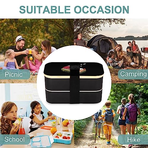 Food Rice Fish Sushi Sleep Adult Lunch Box with 2 Compartments & Cutlery Leak Proof Meal Prep Containers for Work Travel