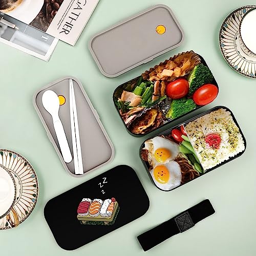 Food Rice Fish Sushi Sleep Adult Lunch Box with 2 Compartments & Cutlery Leak Proof Meal Prep Containers for Work Travel