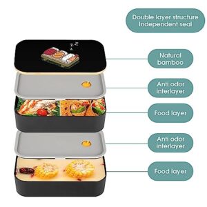 Food Rice Fish Sushi Sleep Adult Lunch Box with 2 Compartments & Cutlery Leak Proof Meal Prep Containers for Work Travel