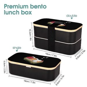 Food Rice Fish Sushi Sleep Adult Lunch Box with 2 Compartments & Cutlery Leak Proof Meal Prep Containers for Work Travel