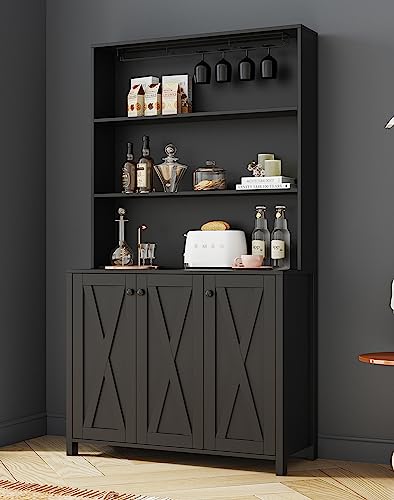 Kennkari Wine Bar Cabinet for Liquor and Glasses, Wine Storage Cabinet with Storage, Bars & Wine Cabinets, Tall Liquor Cabinet Bar for Home, Alcohol Cabinet Furniture (Black)