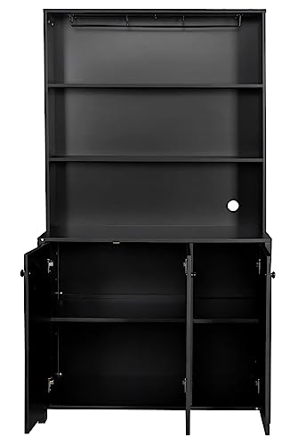 Kennkari Wine Bar Cabinet for Liquor and Glasses, Wine Storage Cabinet with Storage, Bars & Wine Cabinets, Tall Liquor Cabinet Bar for Home, Alcohol Cabinet Furniture (Black)