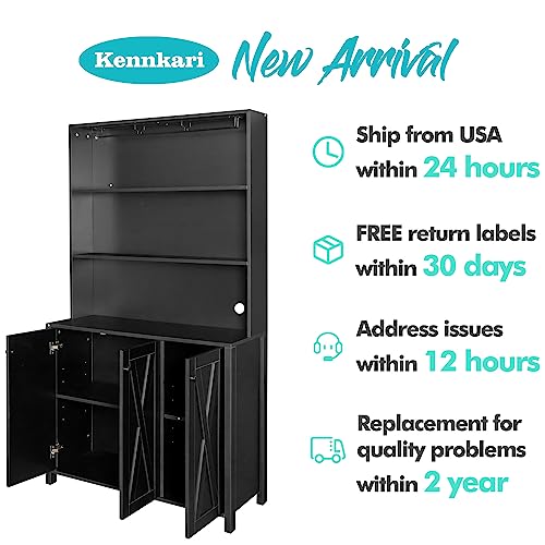 Kennkari Wine Bar Cabinet for Liquor and Glasses, Wine Storage Cabinet with Storage, Bars & Wine Cabinets, Tall Liquor Cabinet Bar for Home, Alcohol Cabinet Furniture (Black)