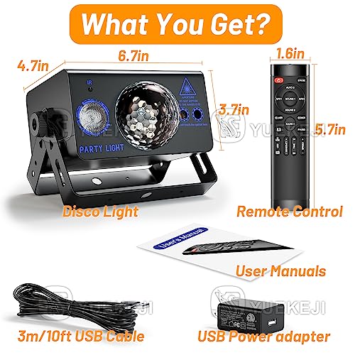 Party Lights Dj Disco Ball Light, Disco Light YUEKEJI LED Strobe Stage Lights Sound Activated with Remote Control Multi-Patterns Effects for Parties Rave Karaoke KTV Wedding Floor Home Decorations