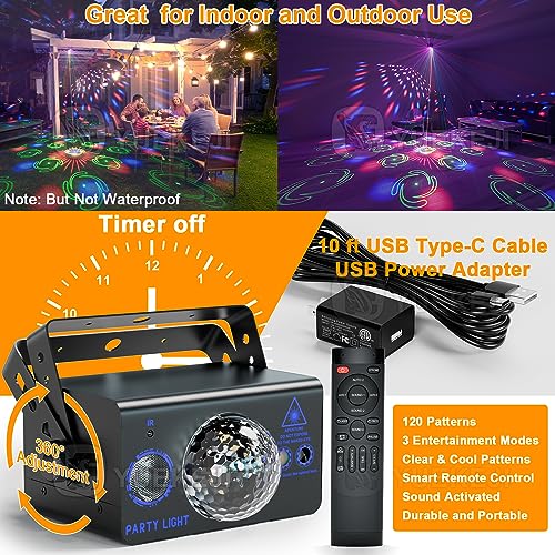 Party Lights Dj Disco Ball Light, Disco Light YUEKEJI LED Strobe Stage Lights Sound Activated with Remote Control Multi-Patterns Effects for Parties Rave Karaoke KTV Wedding Floor Home Decorations