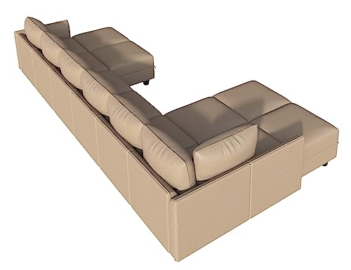 LLappuil Oversized Modular Sectional Sofa with Storage, Faux Leather Fabric U Shaped Sectional with Chaise, 12 Seater Modular Sleeper Couch for Living Room, Cognac