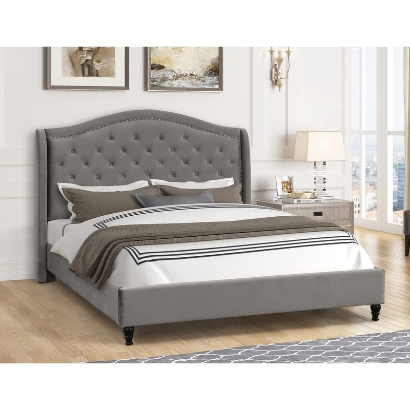 Best Master Furniture Myrick Tufted Velvet Platform California King Bed in Black