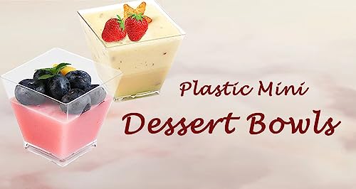 BEGA HOME Dessert Cups - 3oz 50 Cups - Great for Parfaits, Pudding, Yogurt, & Mini Treats - Small Clear Plastic Cups - Yogurt Parfait Cups