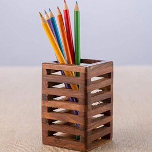 EMOH ROCED Wooden Pencil Pen Holder Cup,Desk Accessories Holder,Makeup Brush Storage Organizer,Modern Design Desktop Stationery Organizer for Office School Home Supplies,2.6x 2.6x 4 inches