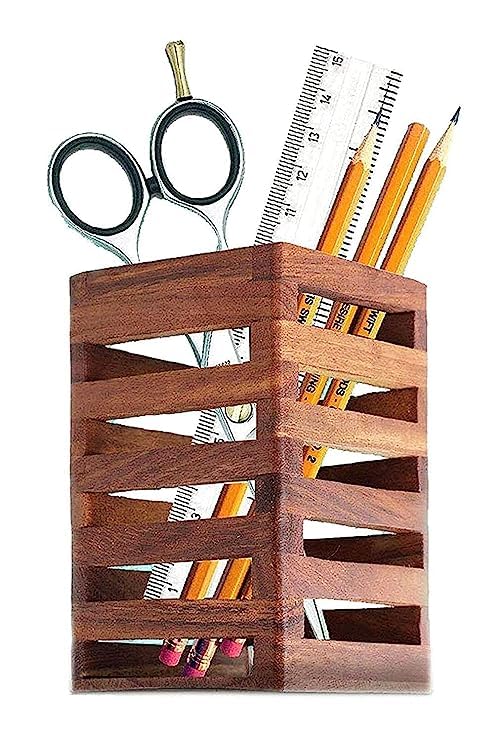 EMOH ROCED Wooden Pencil Pen Holder Cup,Desk Accessories Holder,Makeup Brush Storage Organizer,Modern Design Desktop Stationery Organizer for Office School Home Supplies,2.6x 2.6x 4 inches