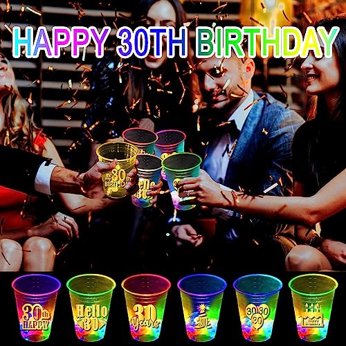 mishunyus 24 Pcs Glow 30th Birthday Decorations for Women/Men Birthday Party Supply, 30th Birthday Party Cups,