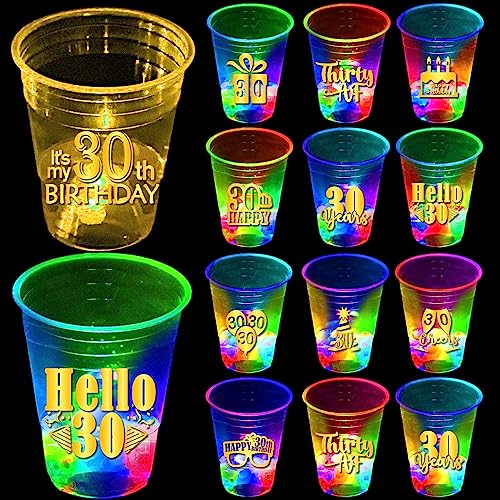 mishunyus 24 Pcs Glow 30th Birthday Decorations for Women/Men Birthday Party Supply, 30th Birthday Party Cups,