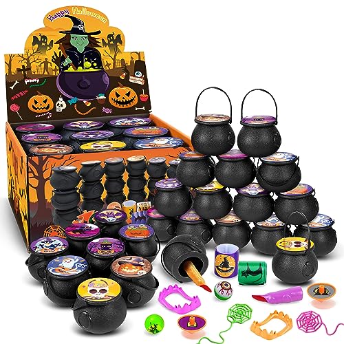 144PCS Halloween Party Favors, 18 Pack Prefilled Small Witch Cauldron Halloween Toys Bulk for Kids Halloween Goodie Bag Fillers/Halloween Gifts Party Supplies Prizes/Non Candy Halloween Trick or Treat