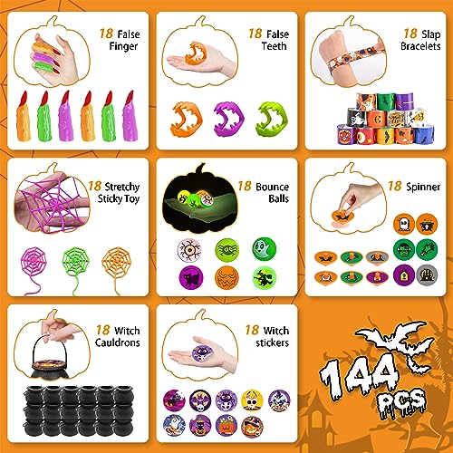 144PCS Halloween Party Favors, 18 Pack Prefilled Small Witch Cauldron Halloween Toys Bulk for Kids Halloween Goodie Bag Fillers/Halloween Gifts Party Supplies Prizes/Non Candy Halloween Trick or Treat