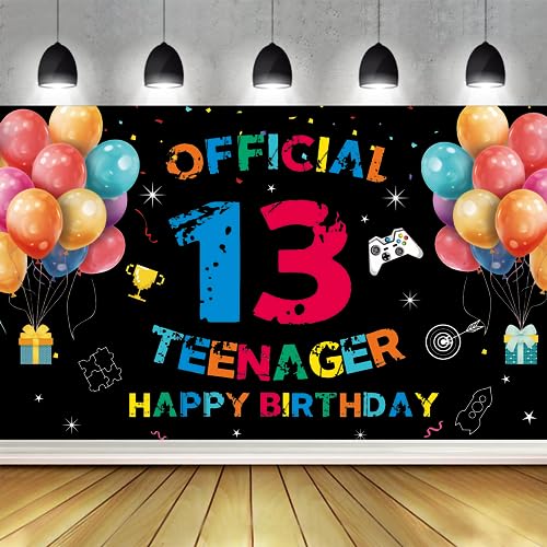 13th Official Teenager Backdrop 13th Birthday Decorations for Boys Girls 13 Year Old Birthday Party Decorations Banner Thirteenth Party Yard Sign Photo Booth Props Decor Fabric 6x4ft