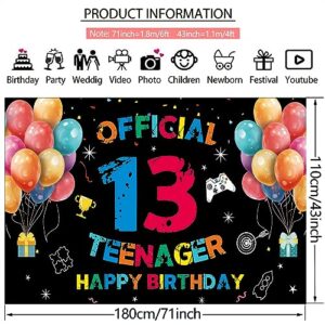 13th Official Teenager Backdrop 13th Birthday Decorations for Boys Girls 13 Year Old Birthday Party Decorations Banner Thirteenth Party Yard Sign Photo Booth Props Decor Fabric 6x4ft