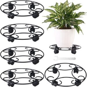 5 packs metal plant caddy with wheels 12.8” rolling plant stands heavy-duty wrought iron plant roller base pot movers plant saucer on wheels indoor outdoor plant dolly with casters planter tray