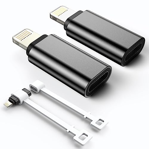TechMatte USB C to Lightning Adapter, [2 Pack] 1.9A 10W Standard Charging Support Data Transmission, Compatible with iPhone 14/13/12/11 Pro Max Mini/X/XR/XS/SE/iPad/iPod/AirPods, with Anti-Lost Holder