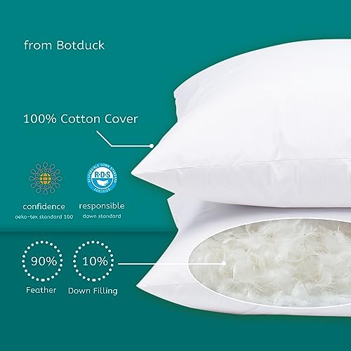 Botduck Goose Down Feather Pillows Standard Size Set of 4 Pack Hotel Collection Bed Pillow for Sleeping Medium Firm Support for Side Stomach & Back Sleepers, 20x26 Inch