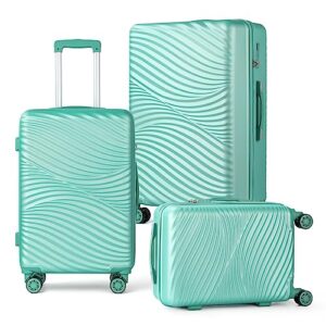 pinpon luggage sets 3 piece, expandable hard luggage sets with tsa lock, carry on luggage with double spinner wheels for women men, travel suitcase lightweight (20/24 / 28, green)