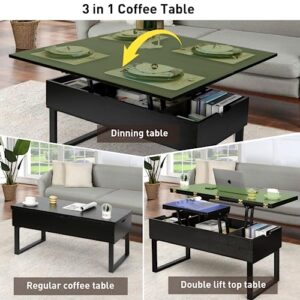 Lift Top Coffee Table, 3 in 1 Multi-Function with Hidden Compartment for Living Room, Modern Lift Coffee Table Converts to Dining Table for Reception, Black