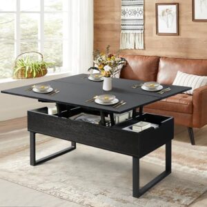 Lift Top Coffee Table, 3 in 1 Multi-Function with Hidden Compartment for Living Room, Modern Lift Coffee Table Converts to Dining Table for Reception, Black