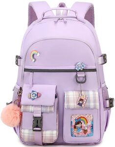 hey yoo cute school backpack for girls backpack for school bag kids backpacks for girls kawaii bookbag for teen girls (purple)