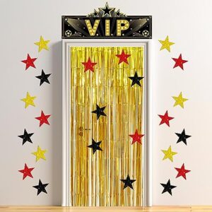 tigeen 32 pcs vip party decorations set 1 shiny vip entrance decoration 30 gold red black glitter star 1 gold decorative door curtain for movie night party vip party music award night birthday