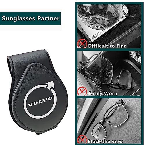 ABSWER Sunglasses Holder for Volvo Car Visor Leather Eyeglasses Hanger Mount Sunglass Clip for XC40/60/90 V60/90 S60/90 Car Accessories