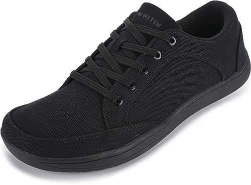 WHITIN Men's Wide Toe Box Canvas Barefoot Minimalist Shoes Zero Drop Sneaker Extra Width Size 13 Gym Tennis Male Casual Weightlifting Black 47