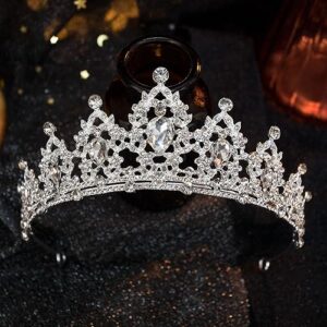 Ruokfziyan Birthday Tiara and Crown for Women Crystal Queen Crowns Rhinestone Princess Tiaras for Girl Bride Wedding Hair Accessories for Bridal Party Prom Halloween Cos.play dress Christmas (Silver)