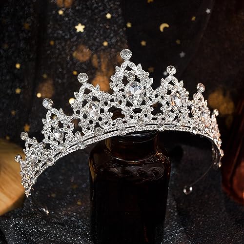 Ruokfziyan Birthday Tiara and Crown for Women Crystal Queen Crowns Rhinestone Princess Tiaras for Girl Bride Wedding Hair Accessories for Bridal Party Prom Halloween Cos.play dress Christmas (Silver)