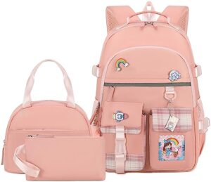 hey yoo cute backpack for school backpack for girls backpack with lunch box bookbag set kids backpacks for teen girls (pink)