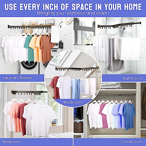 Zomhusea Clothes Drying Rack,Wall Mounted Laundry Drying Rack,Aluminum Space Saver Clothes Rack,Retractable,Collapsible(Tri-Fold) Clothes Hanger Rack for Laundry,Balcony,Bathroom(Dark Grey)