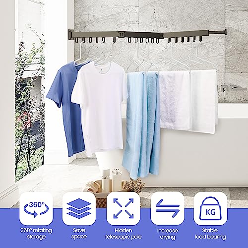 Zomhusea Clothes Drying Rack,Wall Mounted Laundry Drying Rack,Aluminum Space Saver Clothes Rack,Retractable,Collapsible(Tri-Fold) Clothes Hanger Rack for Laundry,Balcony,Bathroom(Dark Grey)