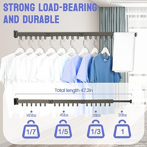 Zomhusea Clothes Drying Rack,Wall Mounted Laundry Drying Rack,Aluminum Space Saver Clothes Rack,Retractable,Collapsible(Tri-Fold) Clothes Hanger Rack for Laundry,Balcony,Bathroom(Dark Grey)