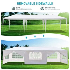 10'x30' Party Tent, Outdoor Tents for Parties, Wedding and Birthday, White Large Canopy Tent with 8 Removable Sidewalls & Transparent Windows, Outside Gazebo Event Tent for Garden, Patio and Backyard