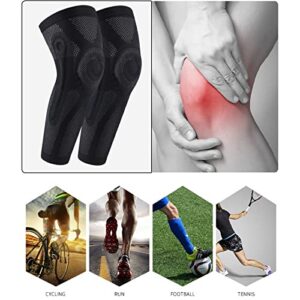 FANOLO Sports Full Long Leg Knee Compression Sleeve with Patella Gel Pad & Side Stabilizers - Knee Brace for Men Women Running, Gym, Workout, Arthritis, Joint Recovery (Black,Large)