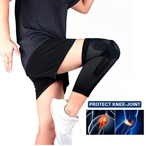 FANOLO Sports Full Long Leg Knee Compression Sleeve with Patella Gel Pad & Side Stabilizers - Knee Brace for Men Women Running, Gym, Workout, Arthritis, Joint Recovery (Black,Large)