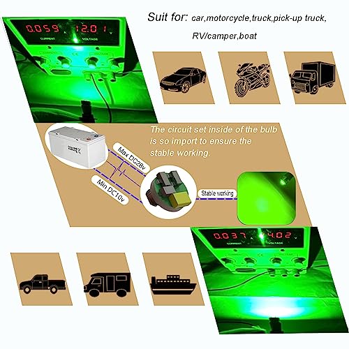 Wiseshine 2825 LED Bulb Green,1.5Watt 194 T10 W5W 168 158 LED Light Bulb Automotive Truck Camper RV Car Interior Exterior Bulbs for Instrument Panel Dashboard Door Light Footlights DC12V-24V(Pack6)