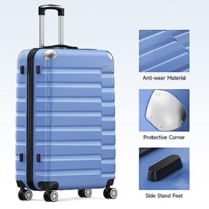 Powforlife Suitcase Sets Hardside With Double Spinner TSA Lock 3 Piece Travel Luggage Set Lightweight, Light Blue