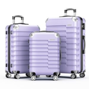 powforlife suitcase sets hardside with double spinner tsa lock 3 piece travel luggage set lightweight, lavender purple